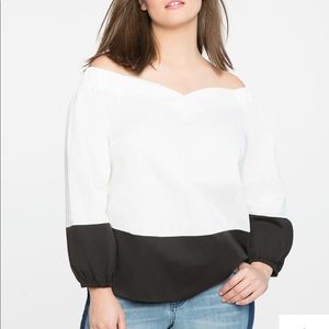 Eloquii V-Neck Off the Shoulder White & Black Top